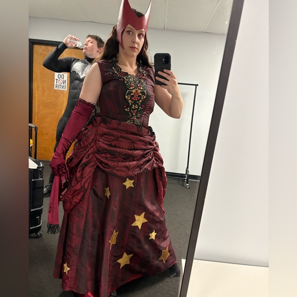 1880s scarlet witch star bustle dress